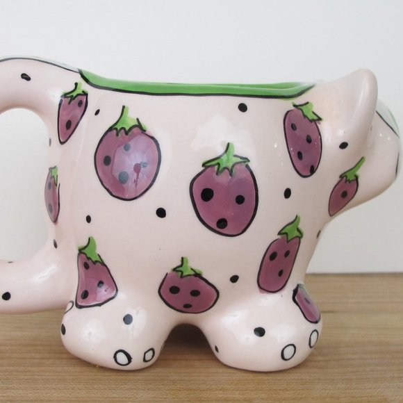 Pink Cat Bella Casa Ganz Strawberry Design Mug Planter Signed Pati A6 - Picture 4 of 6